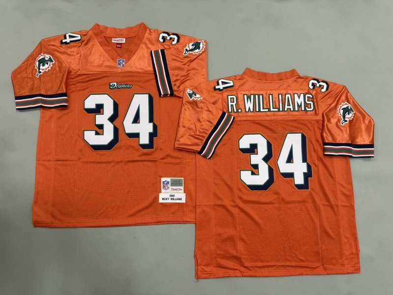 Men 2025 Miami Dolphins #34 R.Williams orange Throwback Limited NFL Jersey style 002